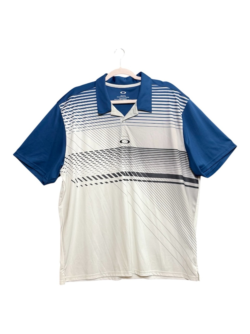 Oakley Shirt Mens XXL Blue Regular Fit Graphic Golf Polo Striped Active Sports